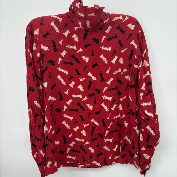 Vtg Barry Bricken Red Chess Piece Mock Neck Blouse Womans Size 10 *see Info* 26H - Picture 6 of 7